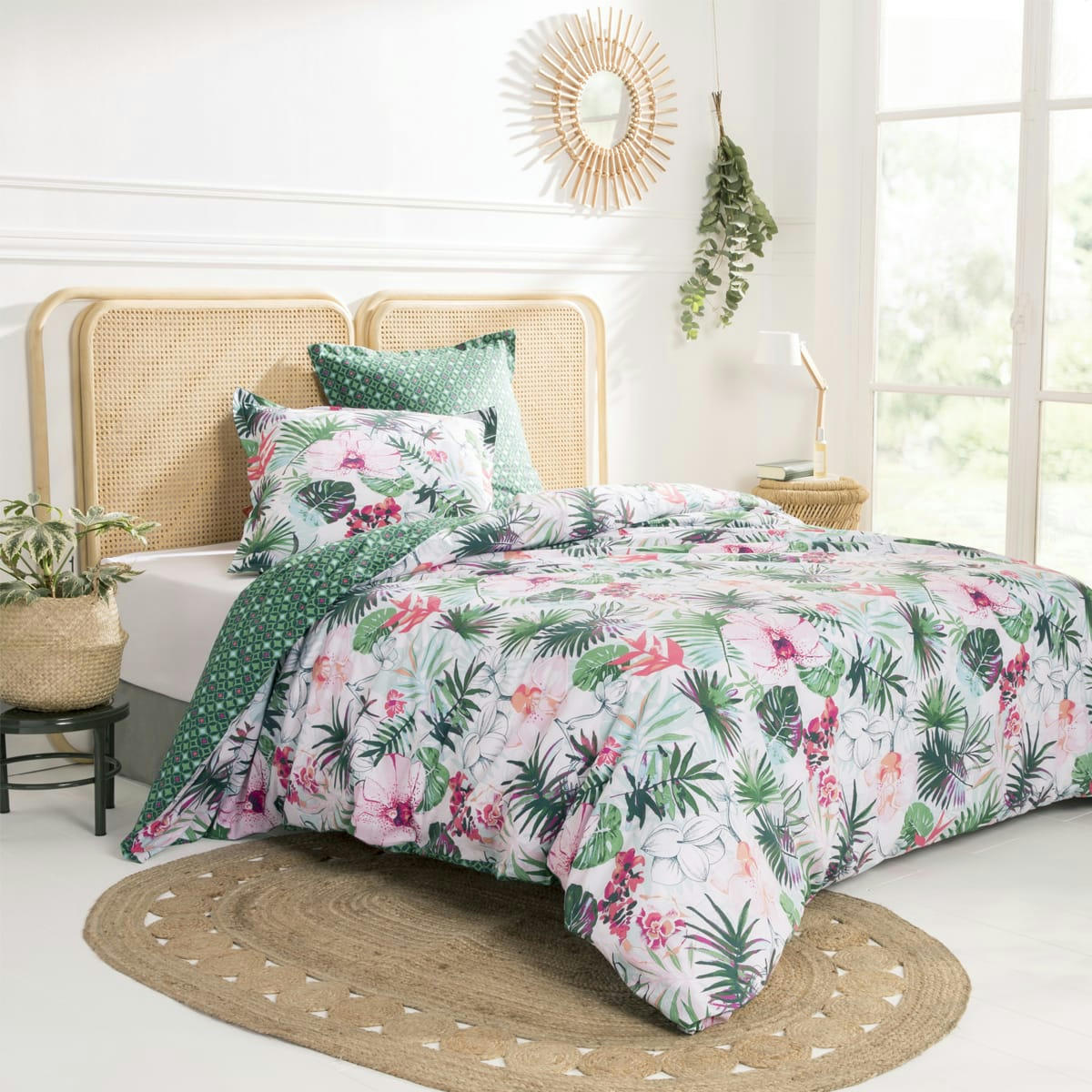 TROPIC - Parure de lit imprimée en coton vert 140x200