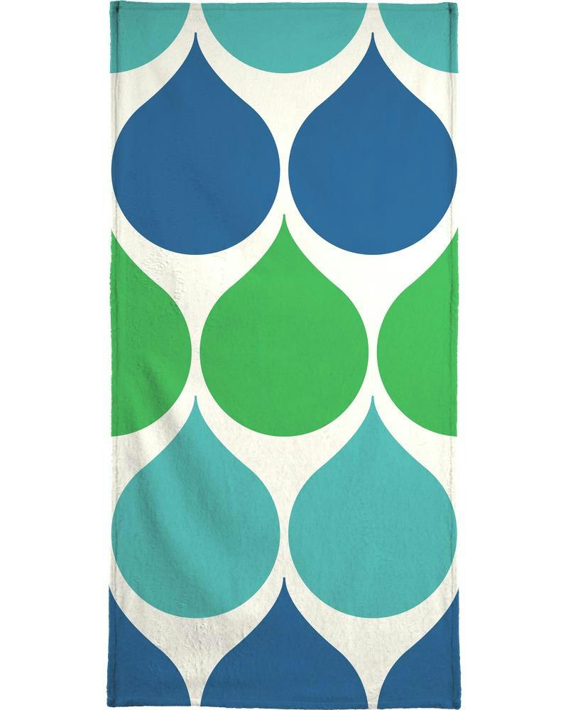 RAINDROPS - Serviette de plage en éponge-velours en bleu & turquoise 90x180