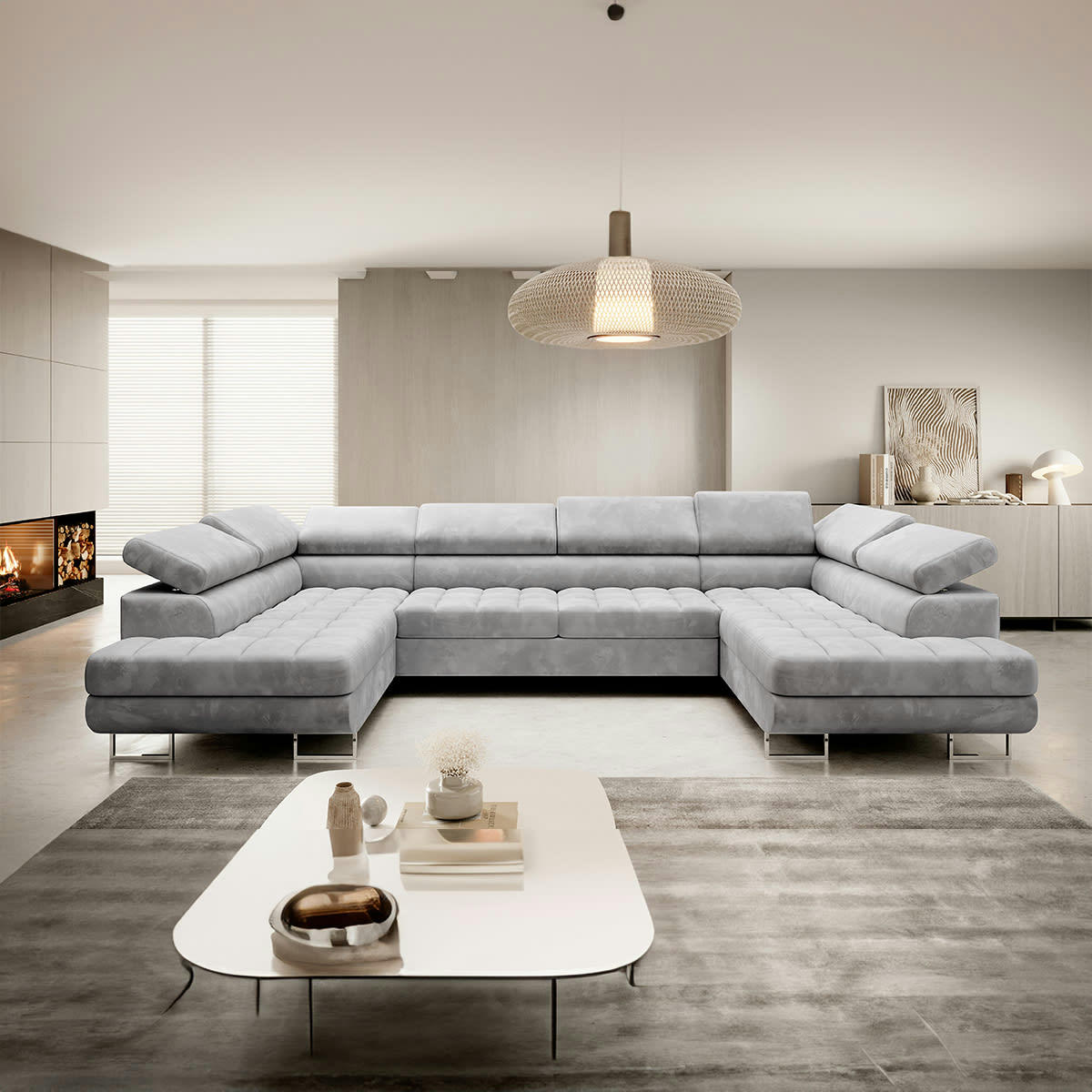 - Canapé en u 5 places convertible gris