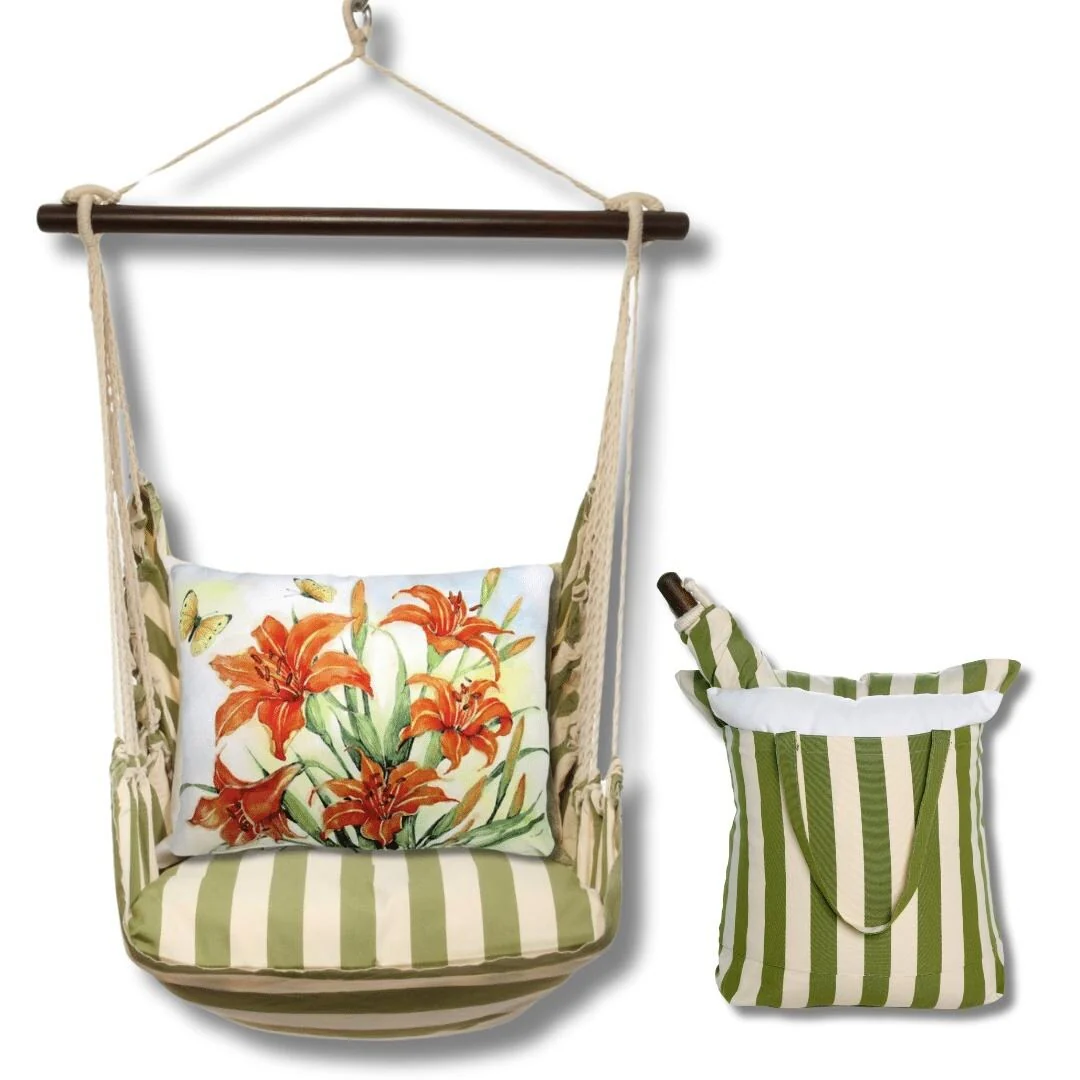 Magnolia Casual Swing Set 4 piece - Summer Palms Stripe w/ Orange Lilies