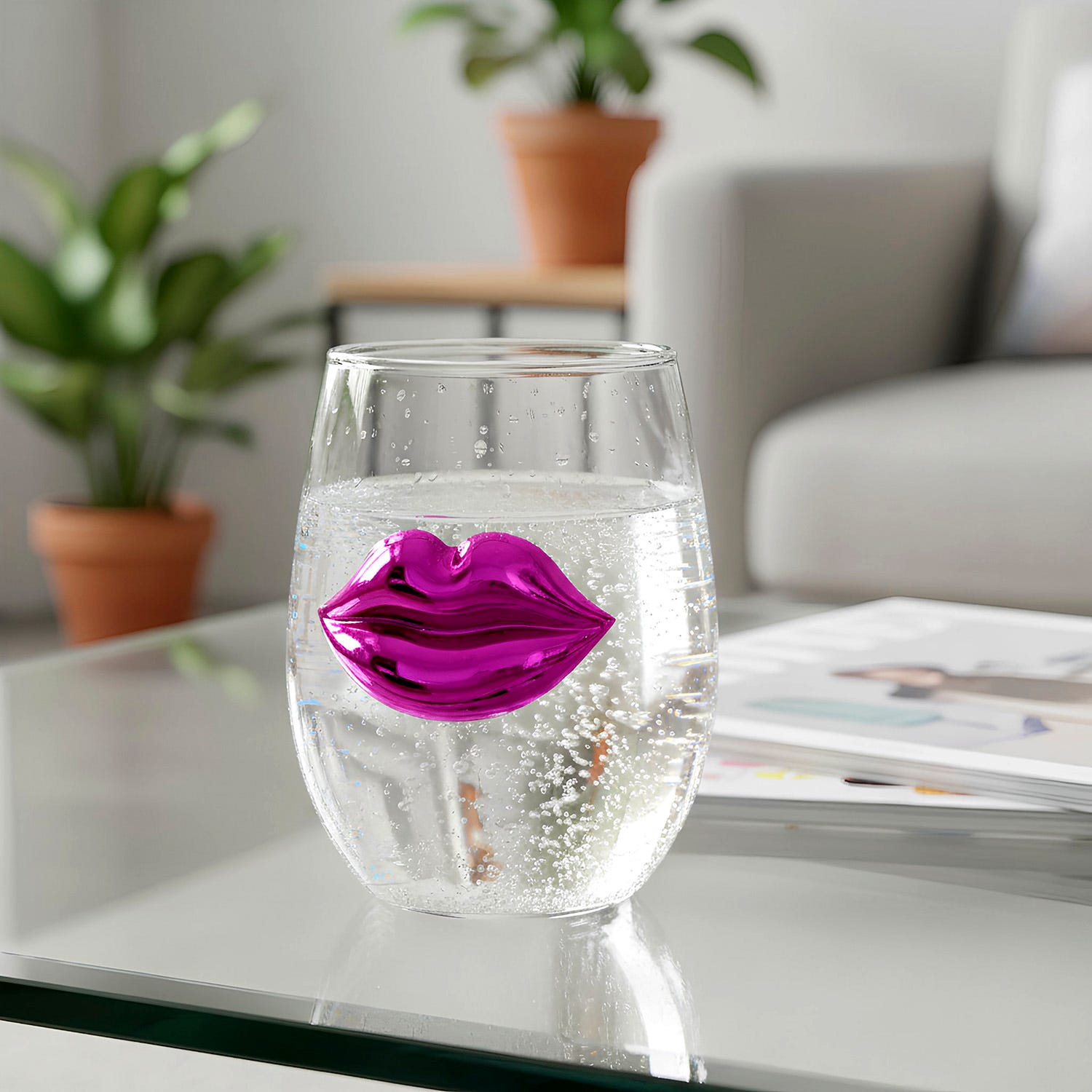 Bicchiera vetro labbra rosa 400 ml