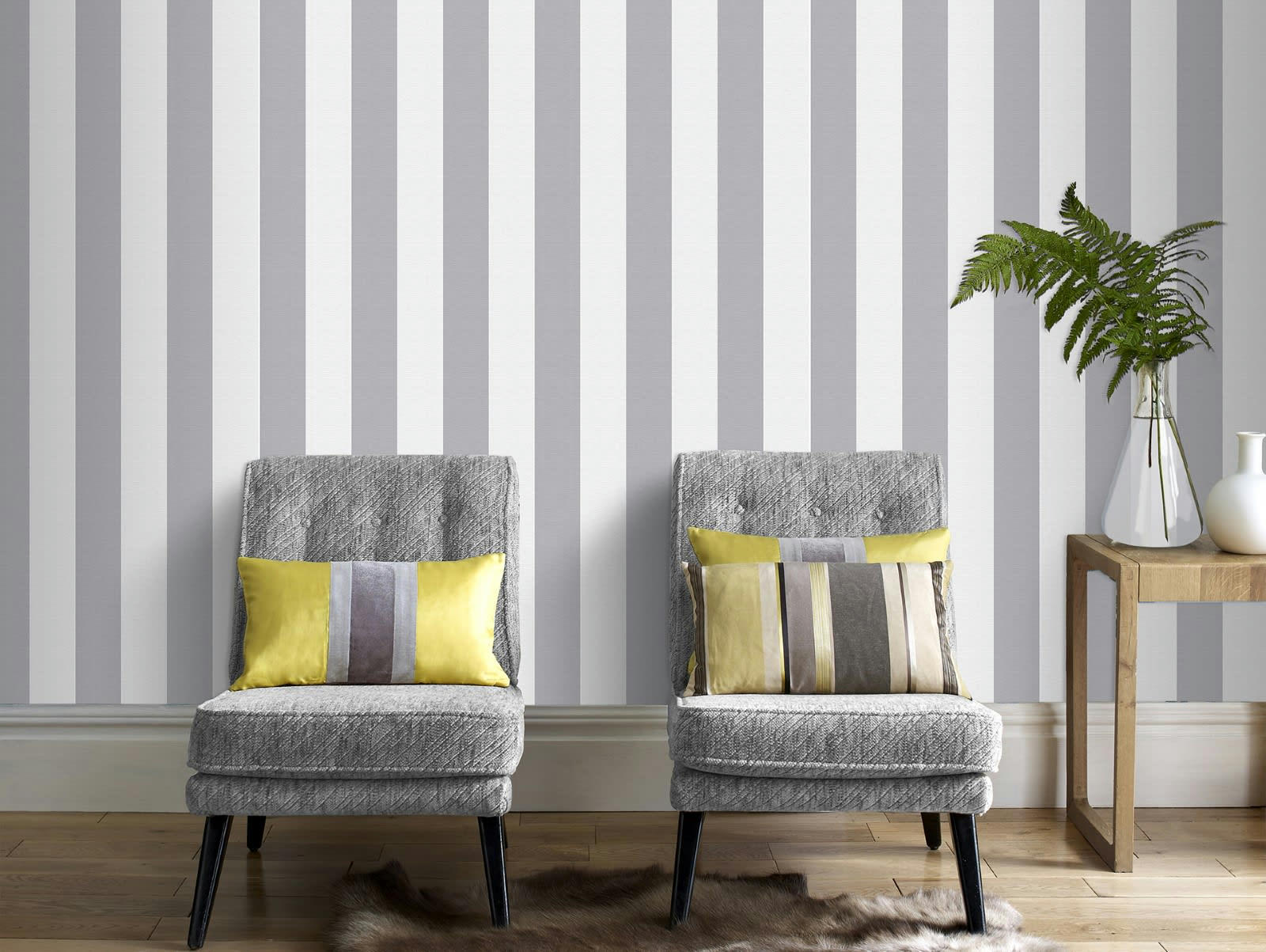 - Papier peint intissé Lynn rayures gris blanc 1005x52cm