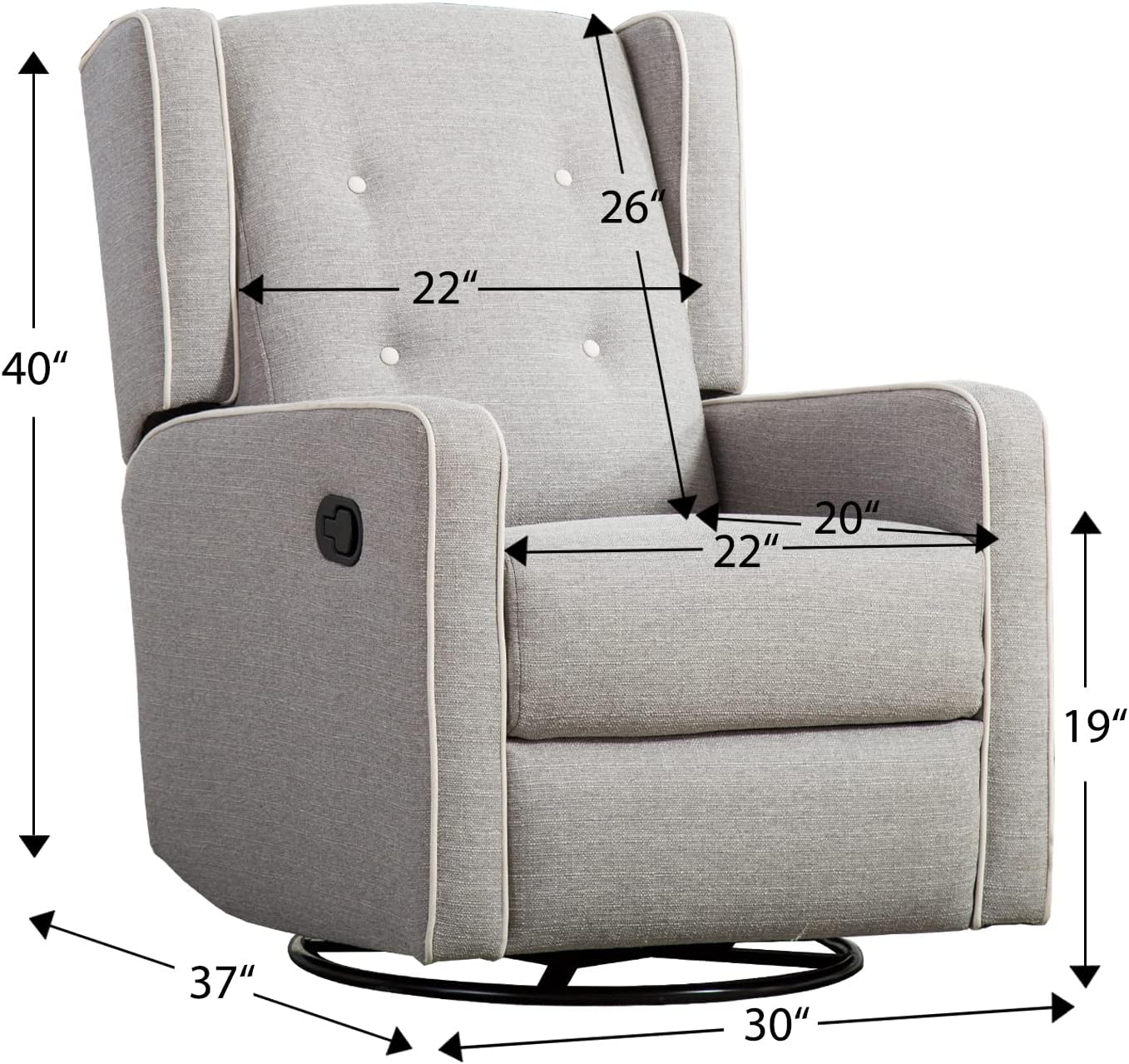 CANMOV Swivel Rocker Recliner Chair, Rocking Chair Nursery Glider Recliner, Manual Glider Chair for Nursery (Gray)
