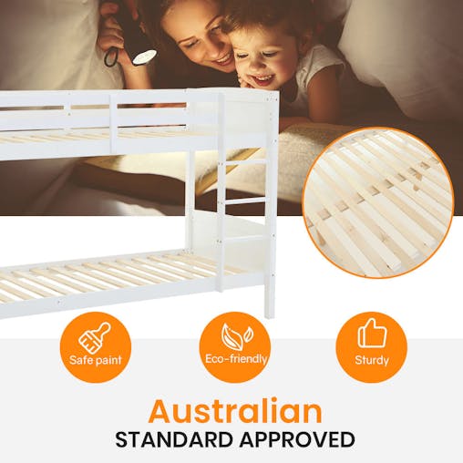 NNEMB Single Bunk Bed Frame Solid Pine Wood Timber-Modular Design-White