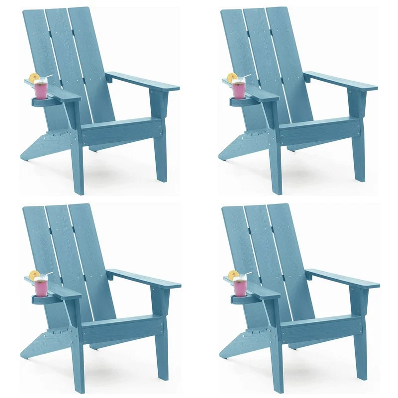 WINSOON All-Weather HIPS Outdoor Adirondack Chairs with Cup Holder (Set of 4)