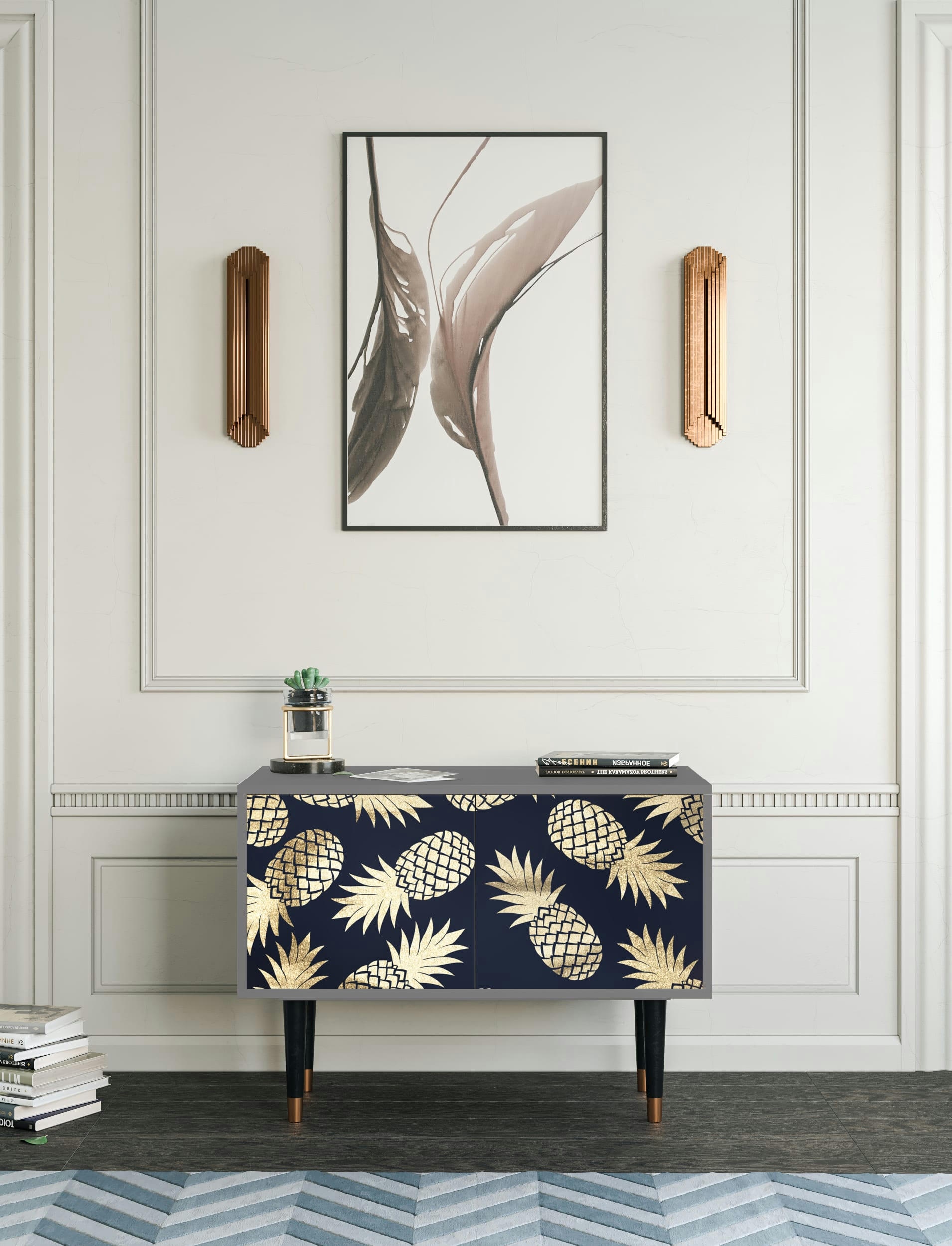 SUNNY PINEAPLE - Buffet bas  bleu et jaune 2 portes L 94 cm