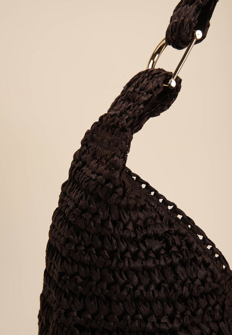 Womens Chocolate Brown Straw Slouch Shoulder Bag