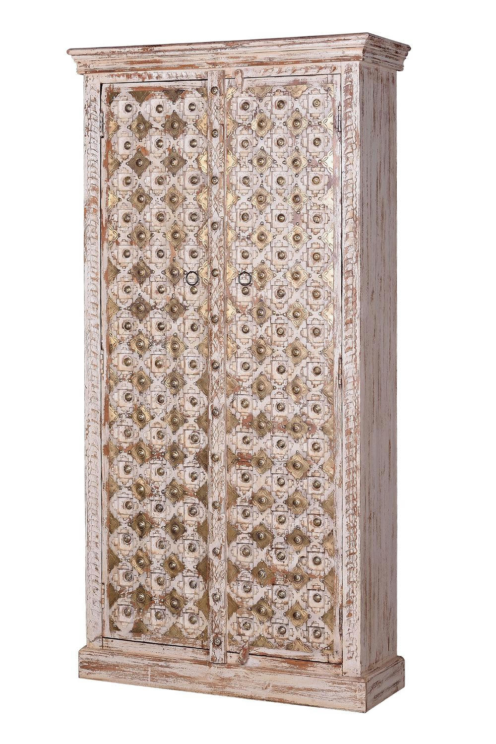 BAKHRA GOLD - Armoire en bois de manguier avec des détails en ivoire vieilli