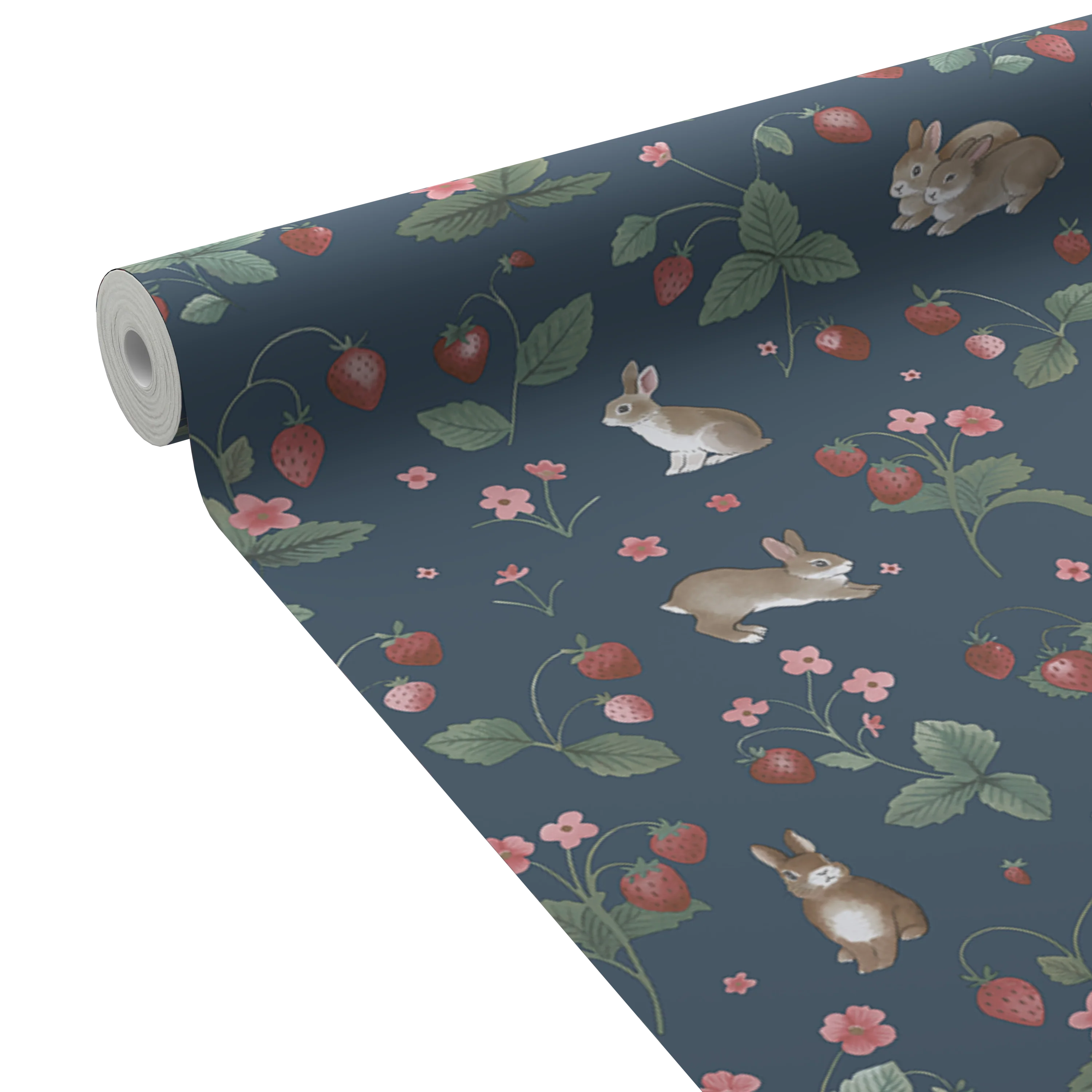 HOLDEN DECOR Papier peint BUNNIES & BERRIES bleu marine