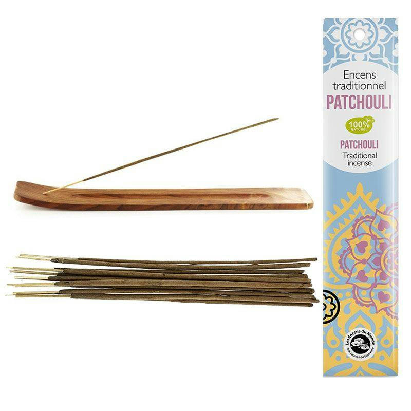BOIS - Porte-encens en bois + encens indien au patchouli