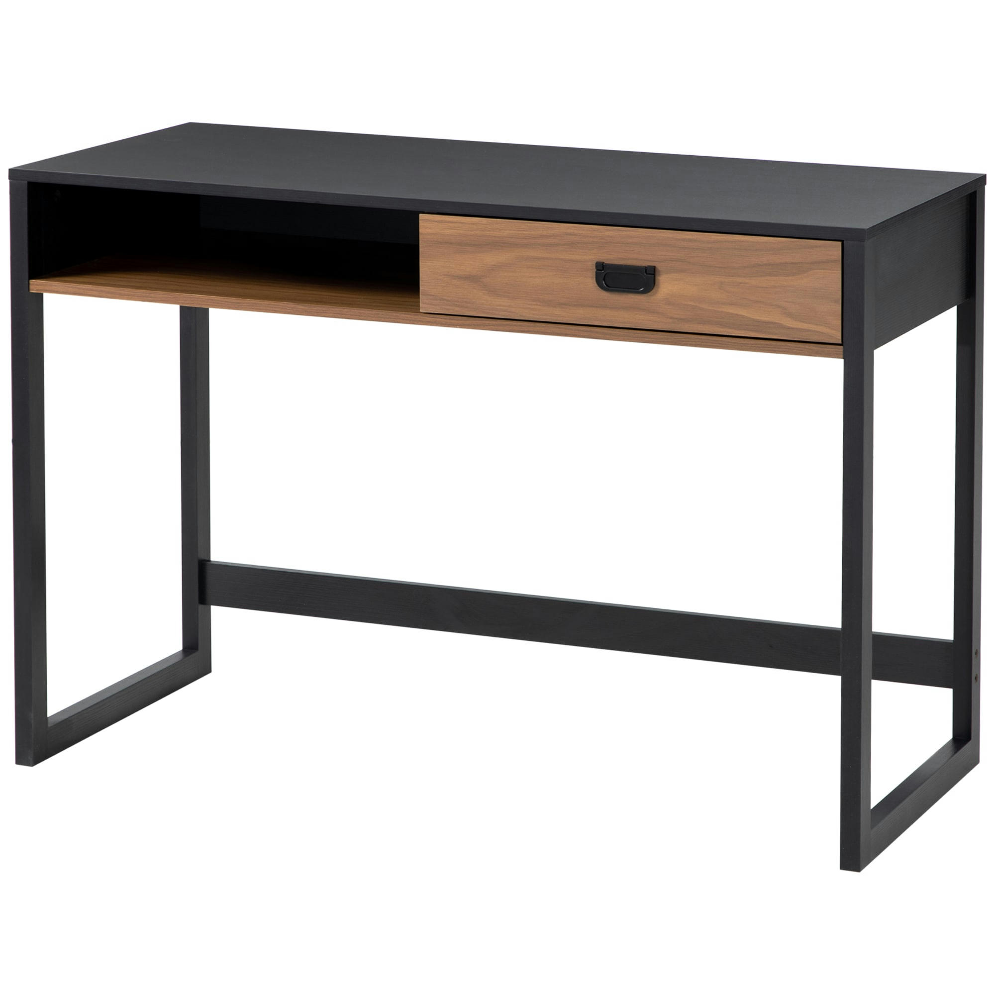 - Bureau style industriel casier tiroir coulissant noir aspect noyer