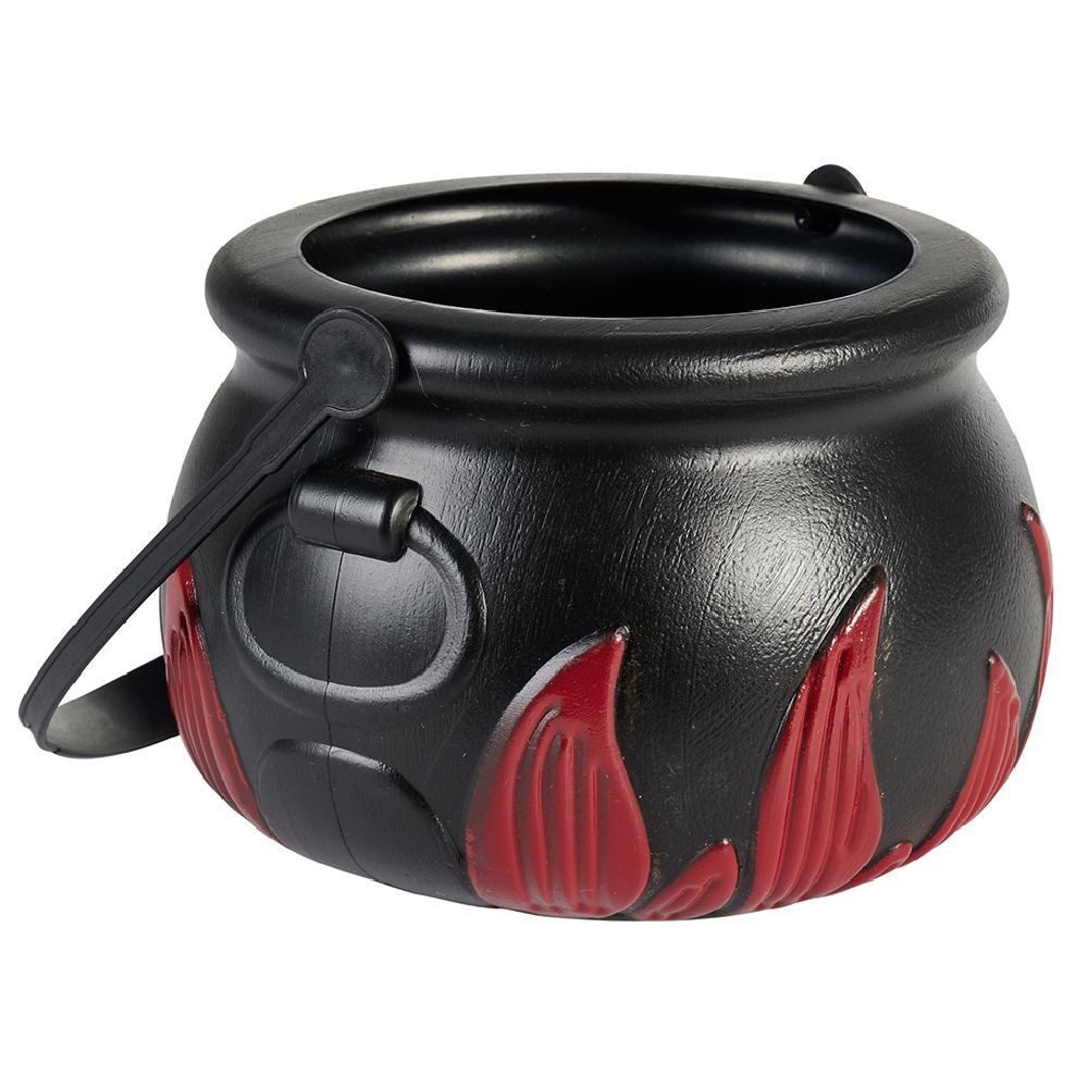 Décoration Halloween chaudron plastique noir flamme rouge Ø14,5xH10cm