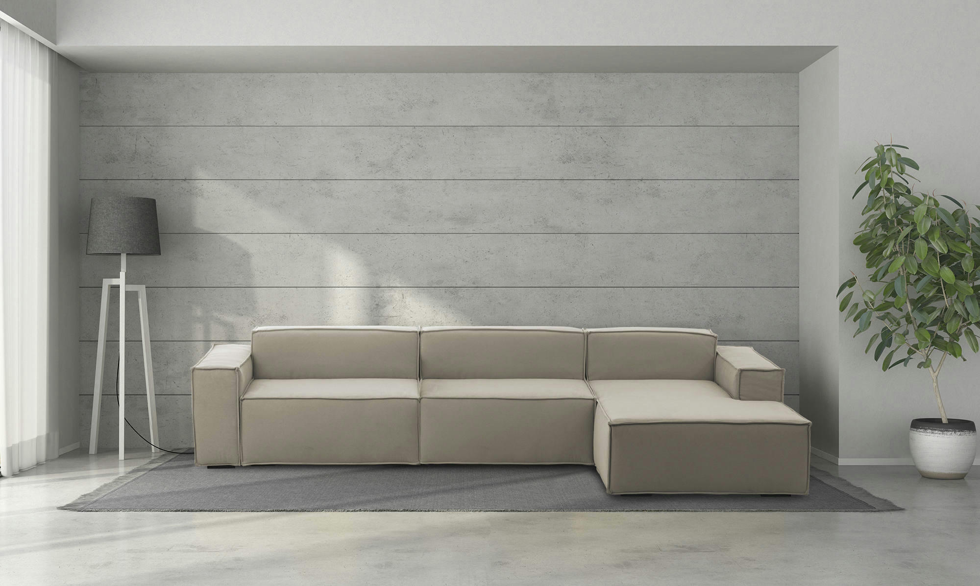 DMAIOL - Canapé d'angle 4 places en tissu gris tourterelle