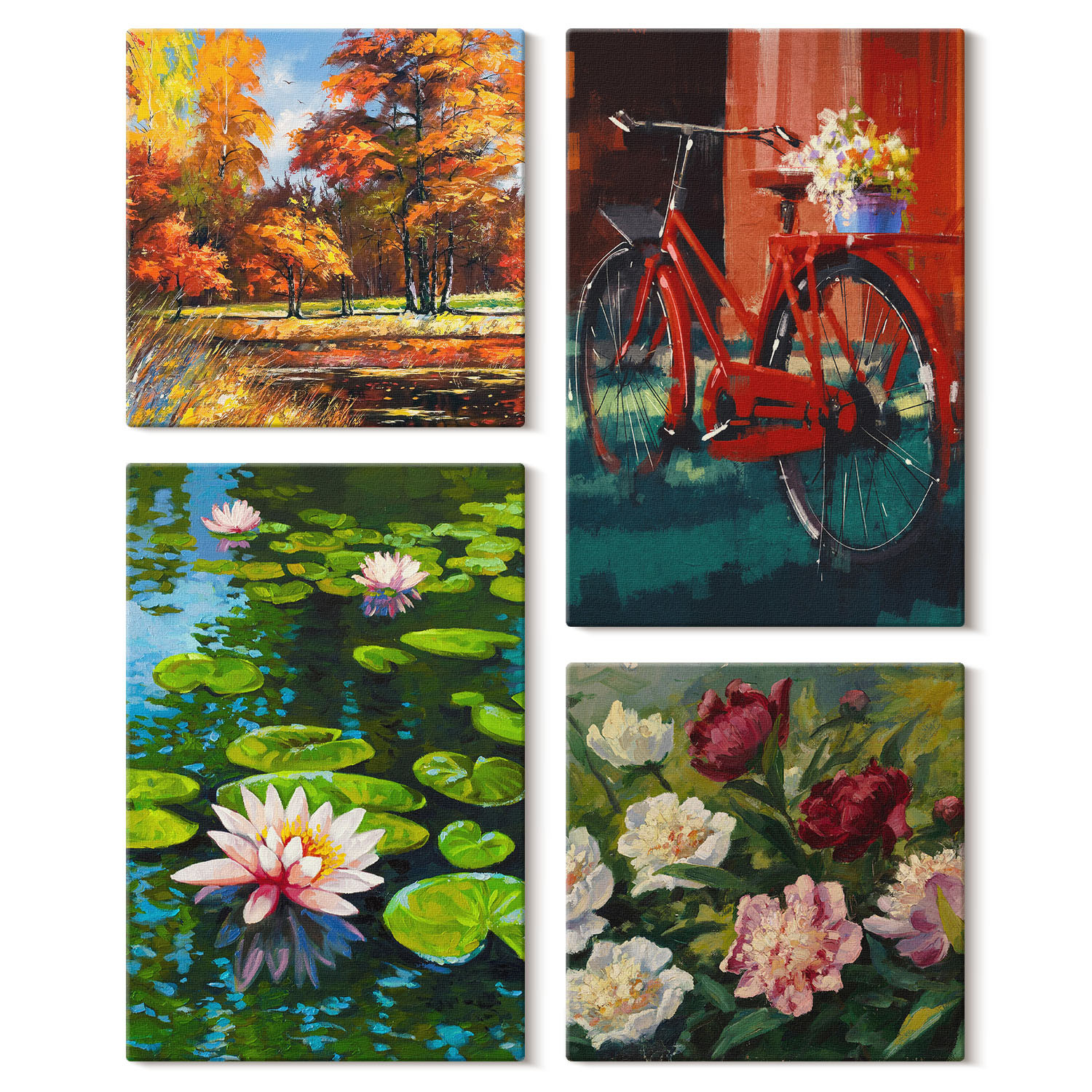 Obraz canvas 4 częściowy Jesienny rower |40x40, 40x60| Wallfluent