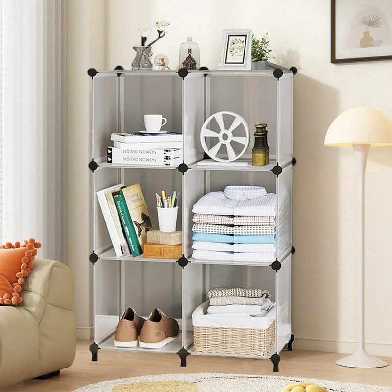 6-Cube Stackable Shoe Rack Organizer DIY Plastic Shoe Storage Cabinet for Closet & Entryway White