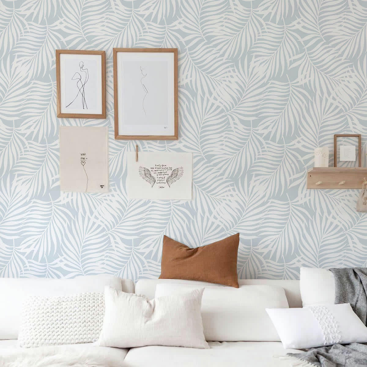 TROPICALEAVES - Papier peint vinyle adhésif tropicale poudre bleu 50x300 cm