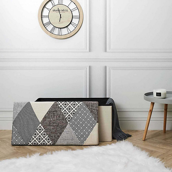Banc coffre pliable Patchwork gris