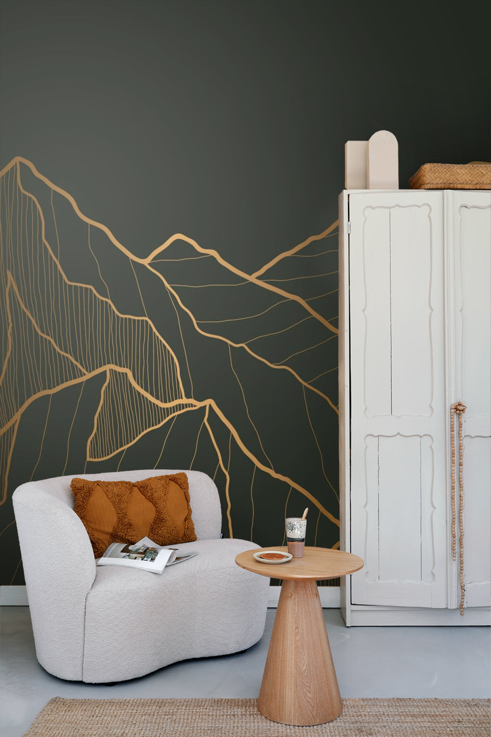 Sanders & Sanders fotobehang berglandschap antraciet grijs en goud - 375 x 270 cm - 600996