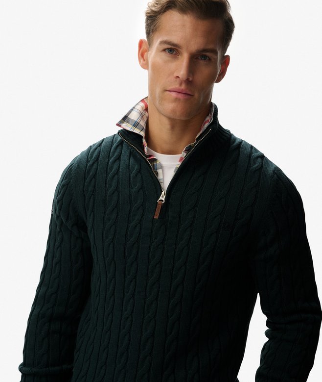 Organic Cotton Classic Cable Half-Zip Jumper