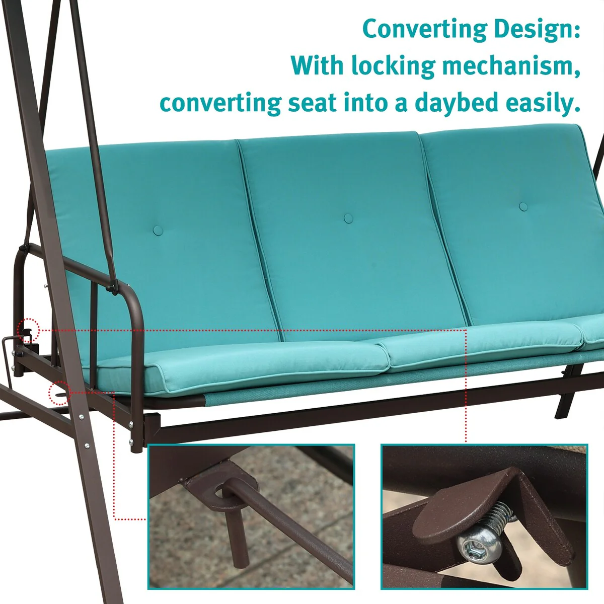 Aoodor 3-Person Outdoor Patio Swing Chair with Adjustable Canopy - Perfect for Patio, Garden - N/A