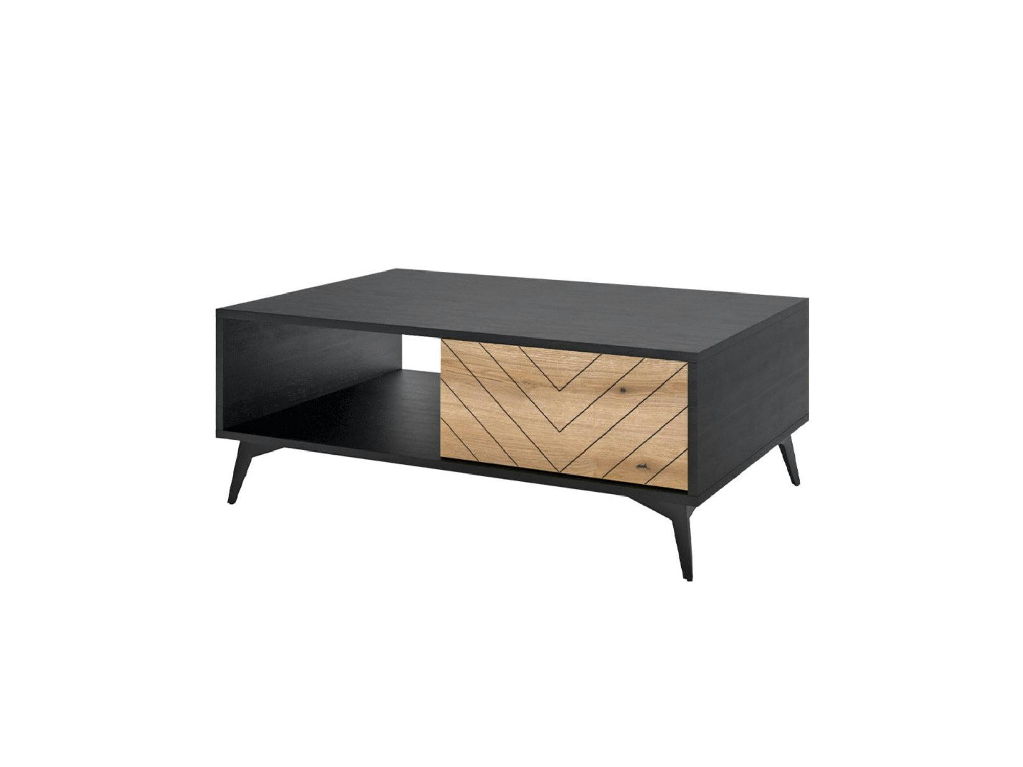 PETER - Table basse style industriel 104 cm noir / bois