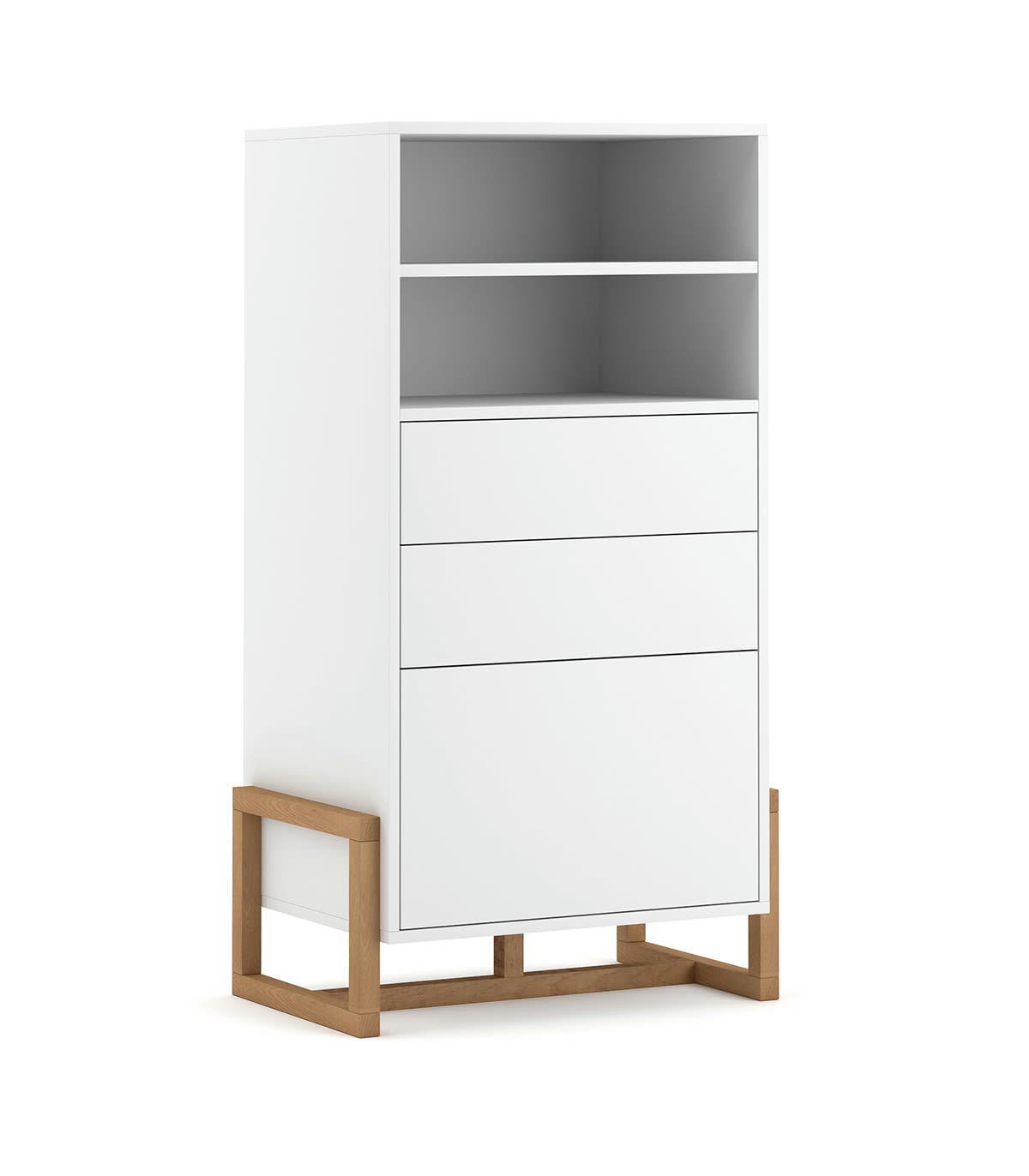 OSLO - Buffet haut 1 porte 2 tiroirs et pieds en hêtre massif L63 cm