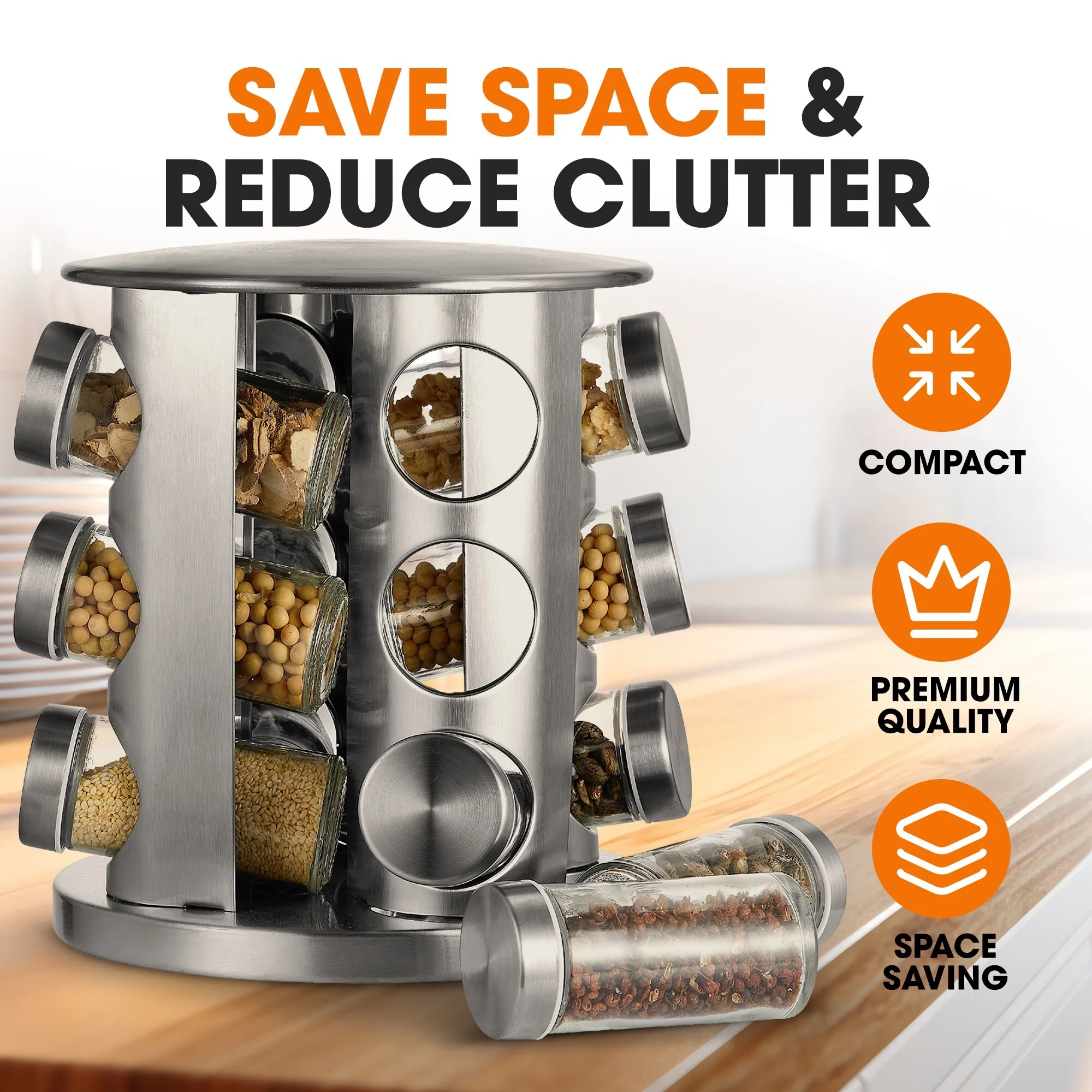 Cheer Collection Rotating Spice Rack with 12 Jars