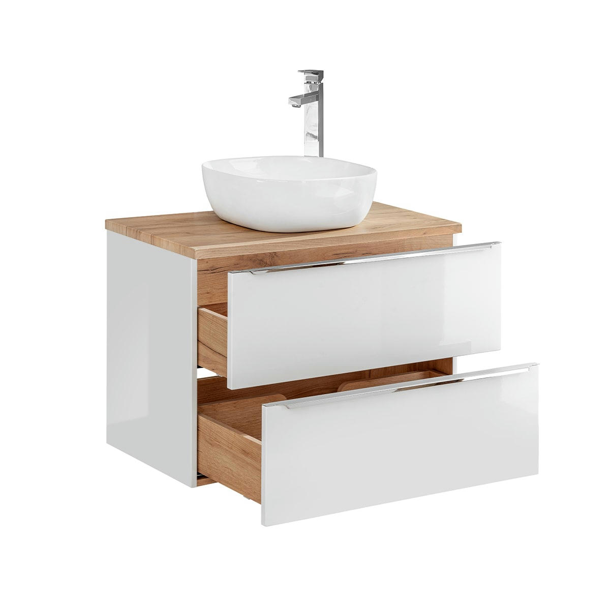 - Meuble simple vasque 80cm blanc et naturel