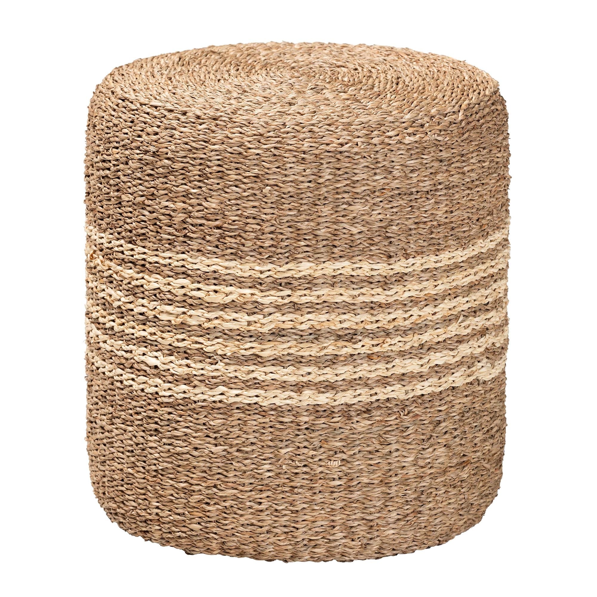 Wickham Modern Bohemian Natural Brown Seagrass Ottoman Footstool