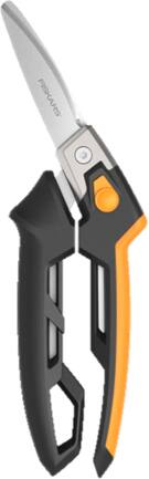 Fiskars PowerArc Heavy-Duty Stainless-Steel Easy-Action Scissors, 8-in, Black/Orange