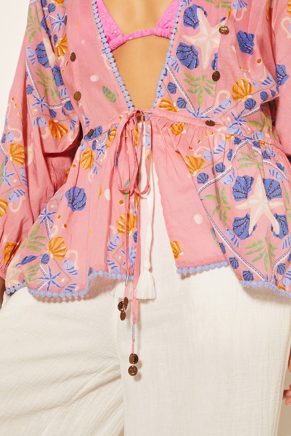 Monsoon Mabel Shell Print Kaftan Top Orange