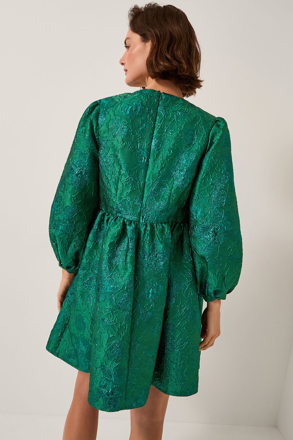 Monsoon Jolene Floral Jacquard Mini Dress Green