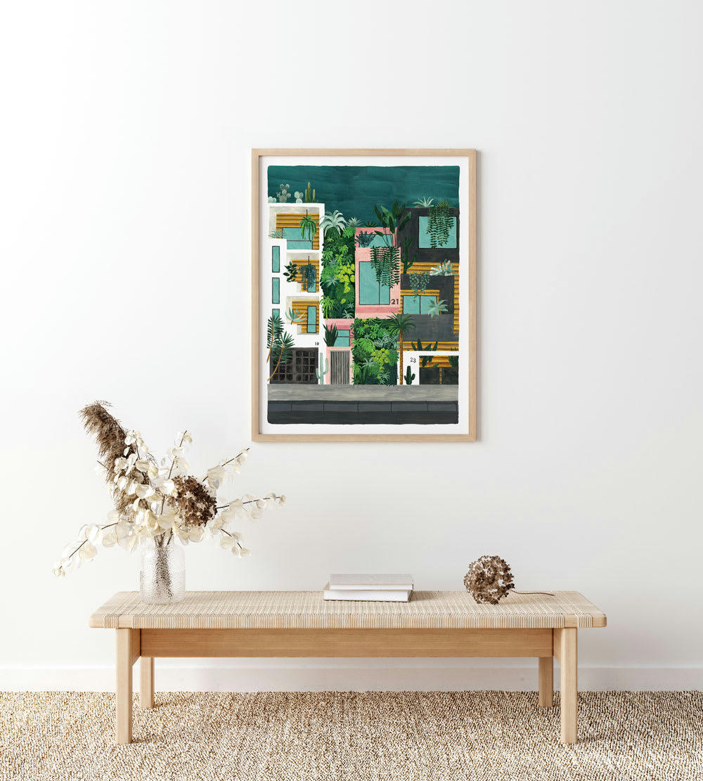 - Affiche illustrée immeuble et plantes 30x40 cm