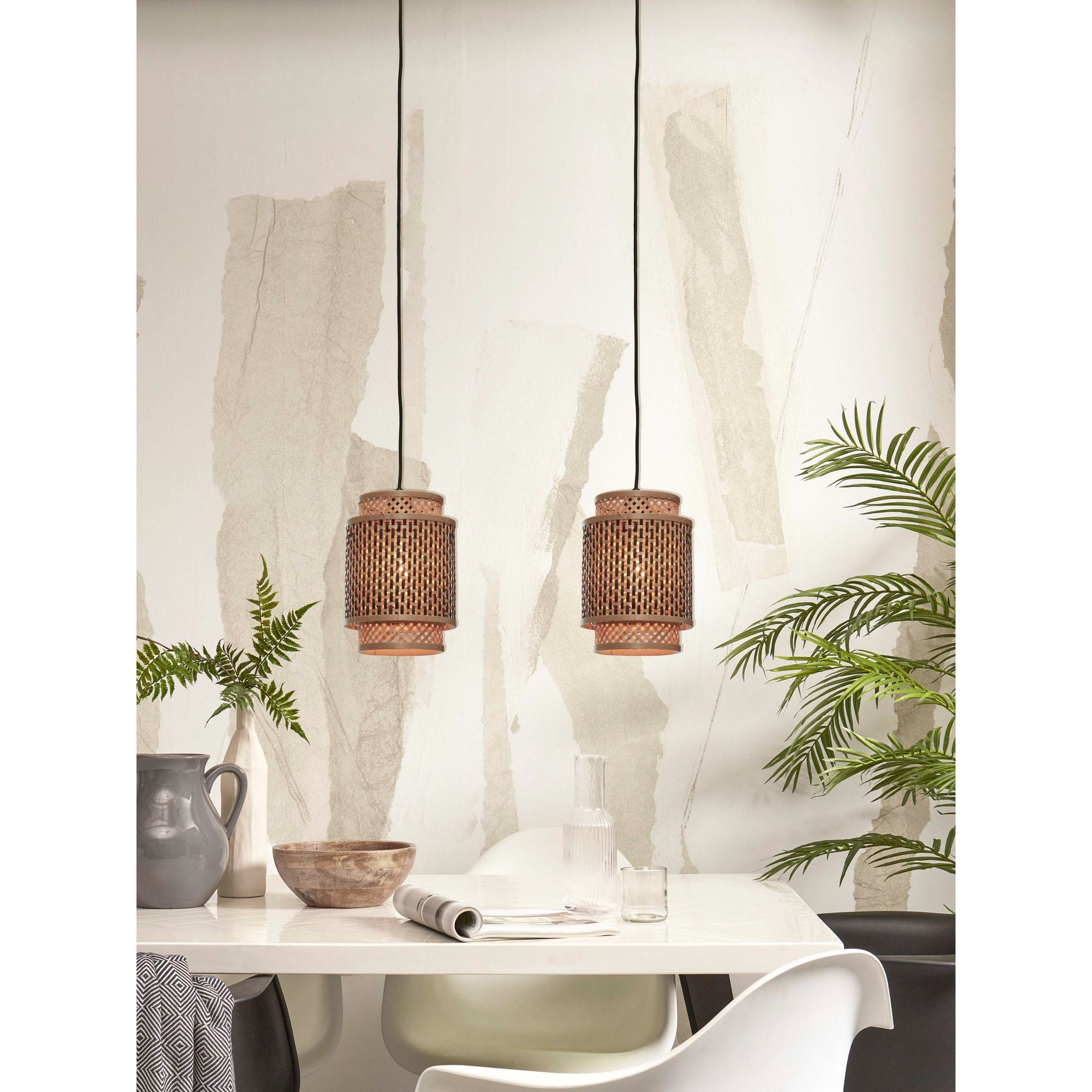 GOOD&MOJO Hanglamp Bhutan - Bamboe Zwart - Ø18x25cm