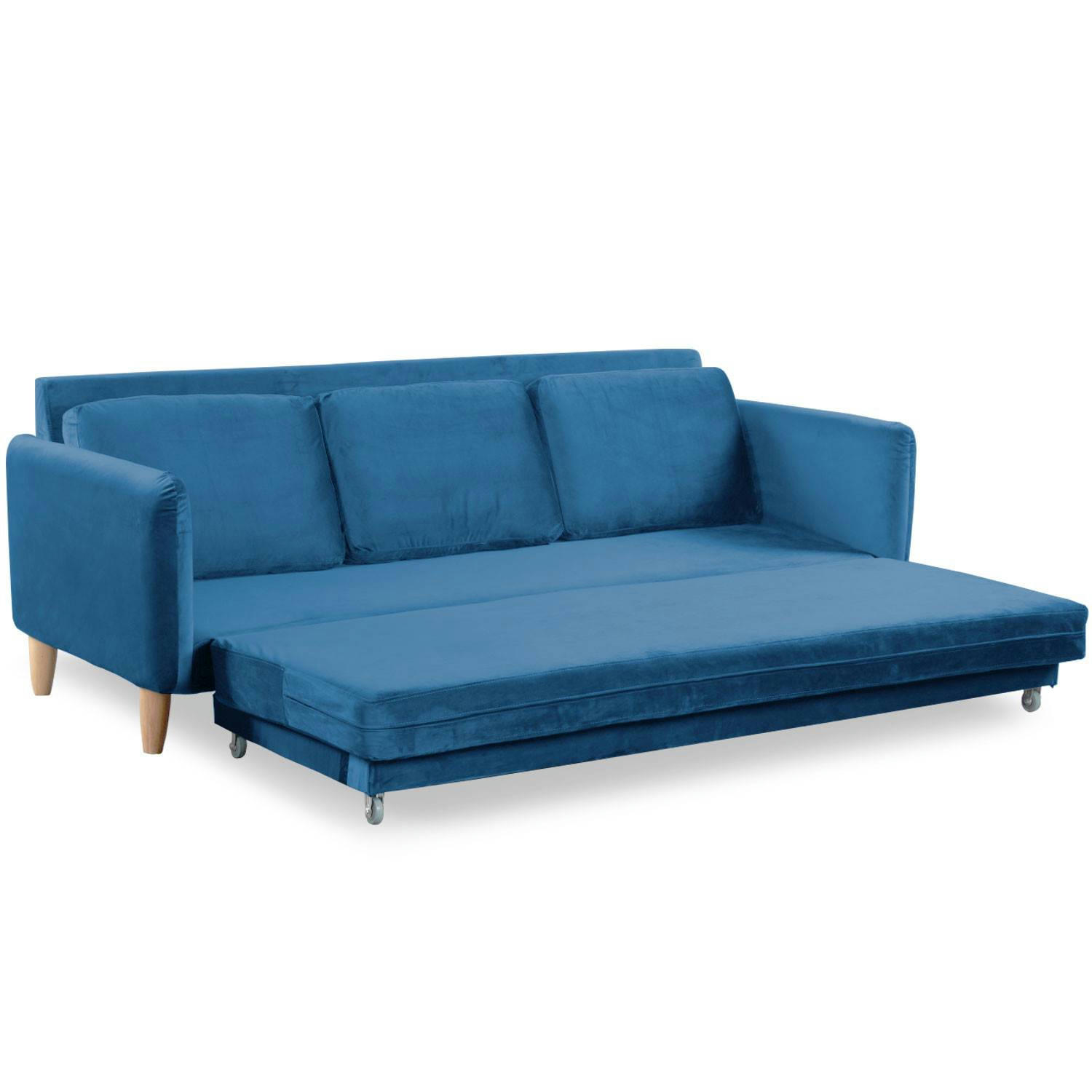 FLIXO - Canapé 3 places convertible velours bleu