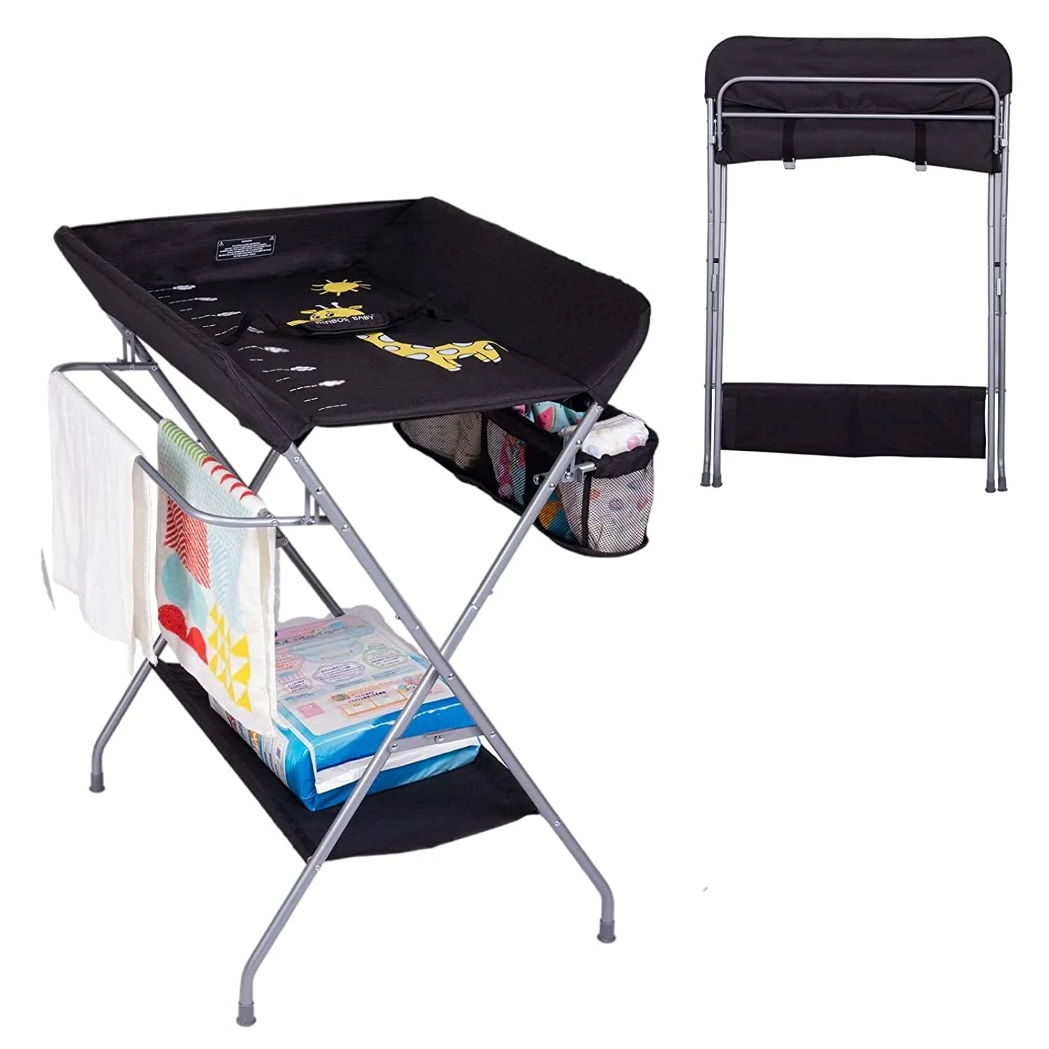 Kinbor Baby Changing Table, Folding Diaper Station Nursery Organizer for Infant (Grey)