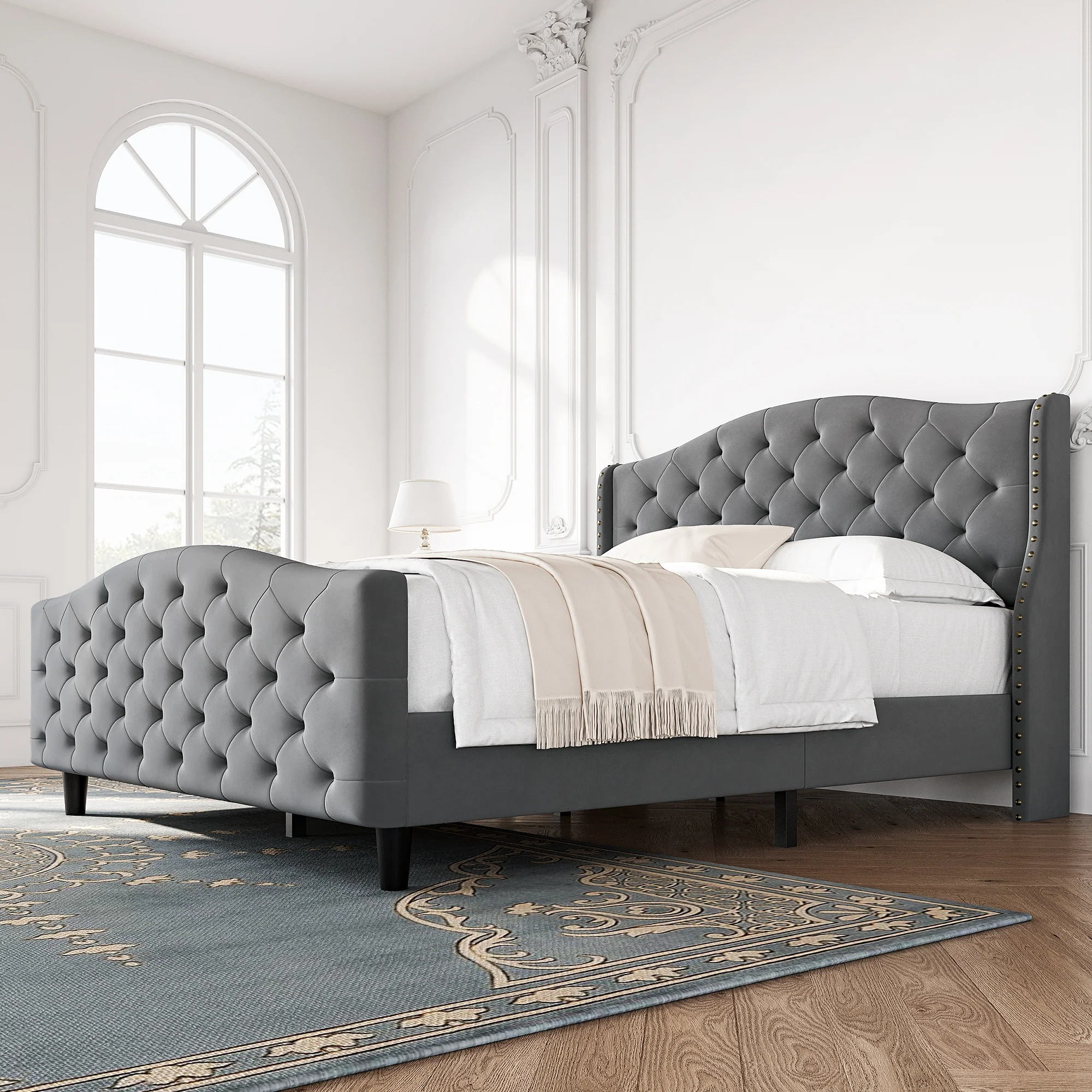 Queen Bed Frame with Headboard and Footboard