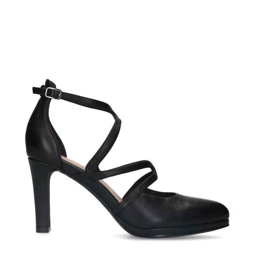 Manfield Zwarte leren gesloten pumps