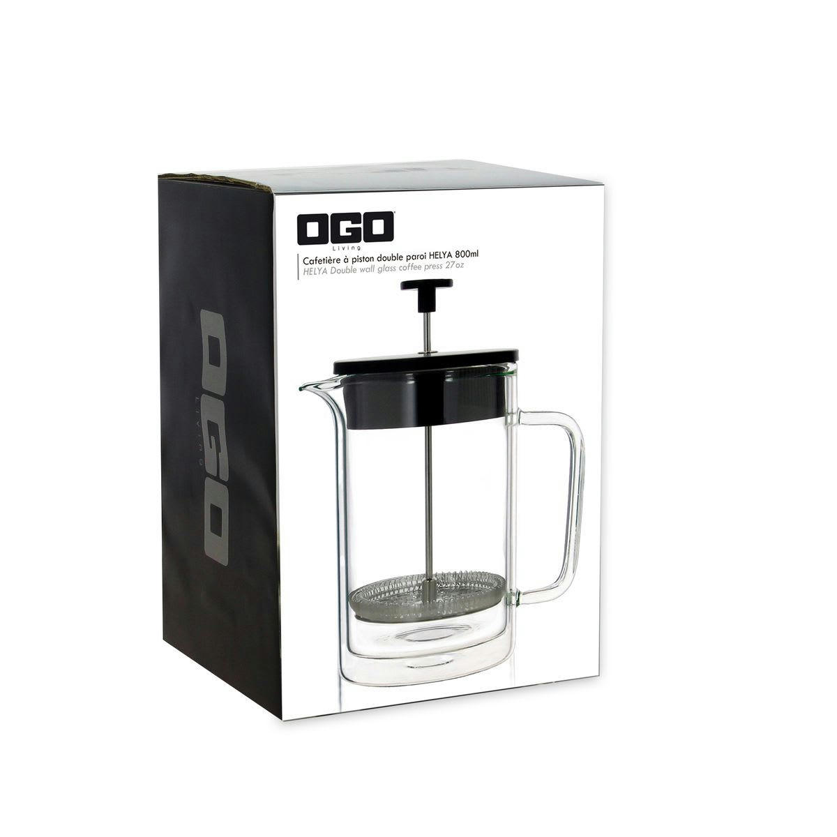 HELYA - Cafetière à piston en verre double paroi 800ml