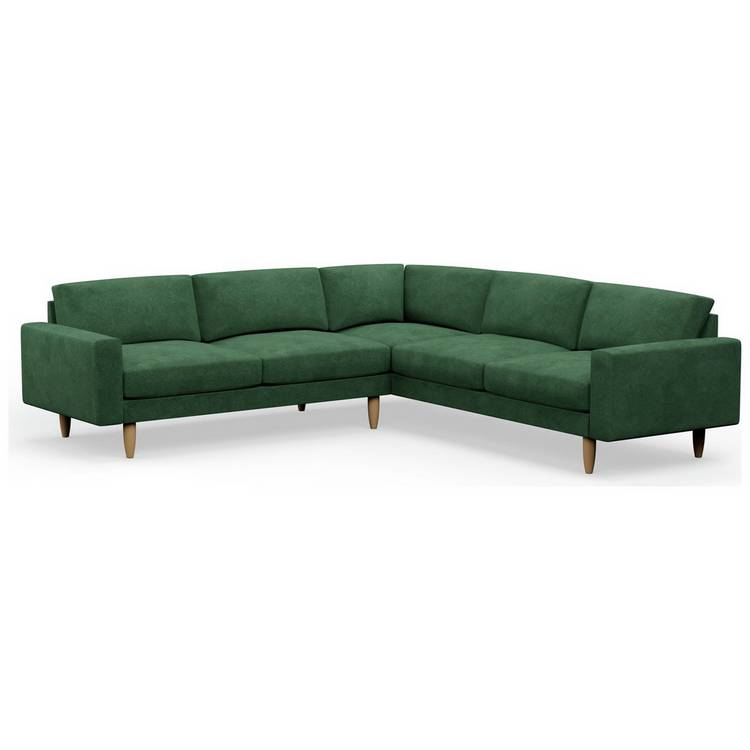 Hutch Velvet Block Arm 7 Seater Corner Sofa - Sage Green