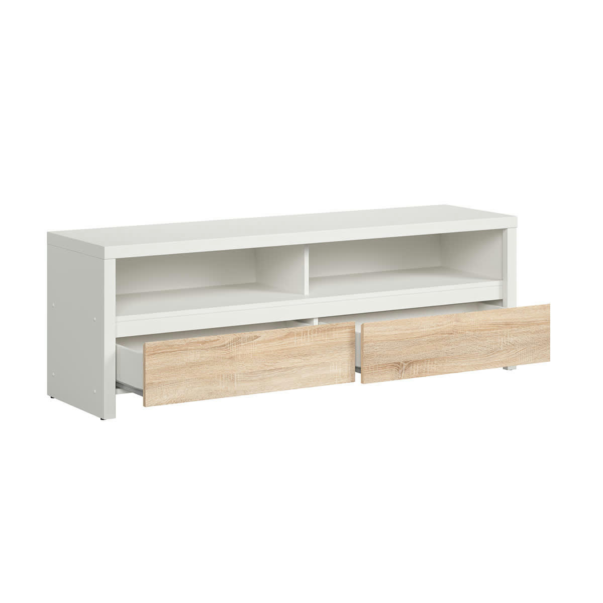 - Meuble TV 2 tiroirs 143 cm panneaux agglomérés naturel et blanc