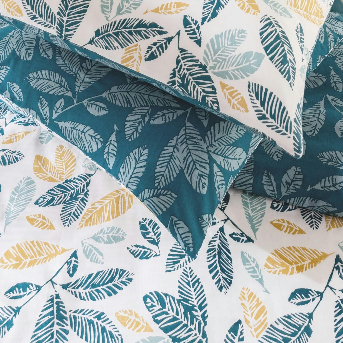 NATOU - Parure de lit 2 personnes coton  imprimé bleu 260x240cm