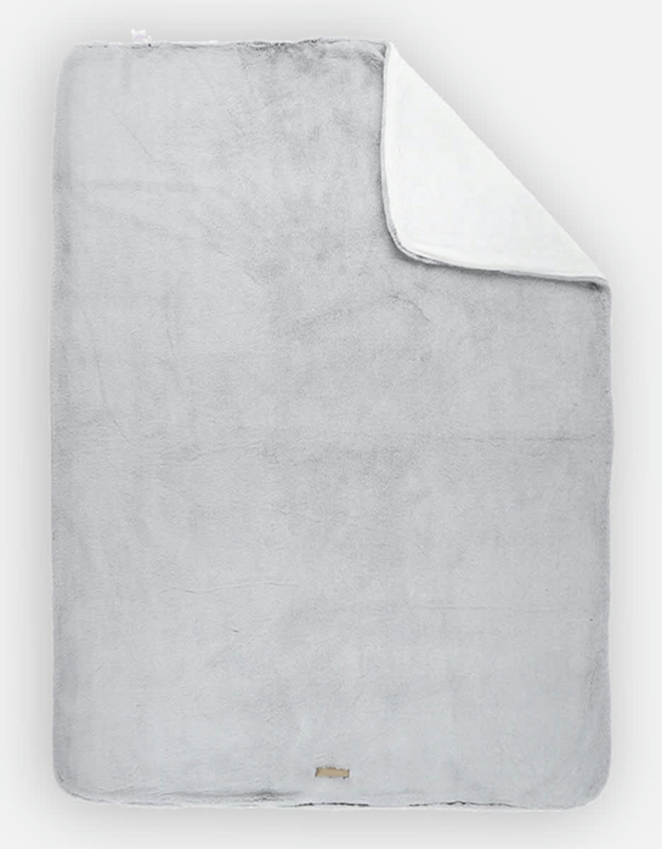 - Couverture 140 x 200cm longs poils grise