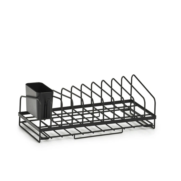 Geschirrabtropfständer, mit herausziehbarer 2. Ebene, inkl. Besteckbehälter, Metall/Kunststoff, schwarz