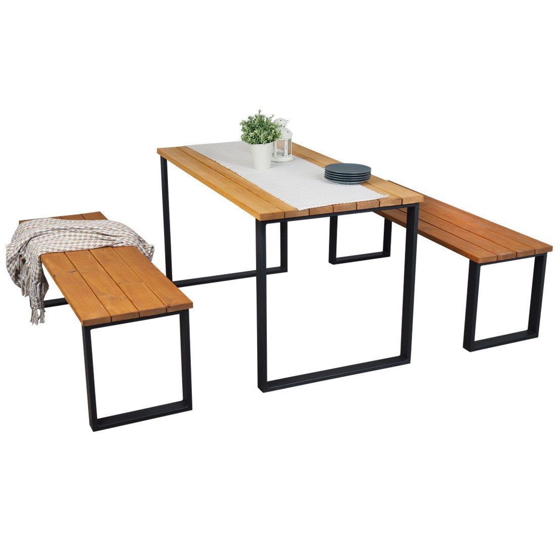 Zestaw mebli ogrodowych stół   2 ławki GARDEN LOFT WOOD