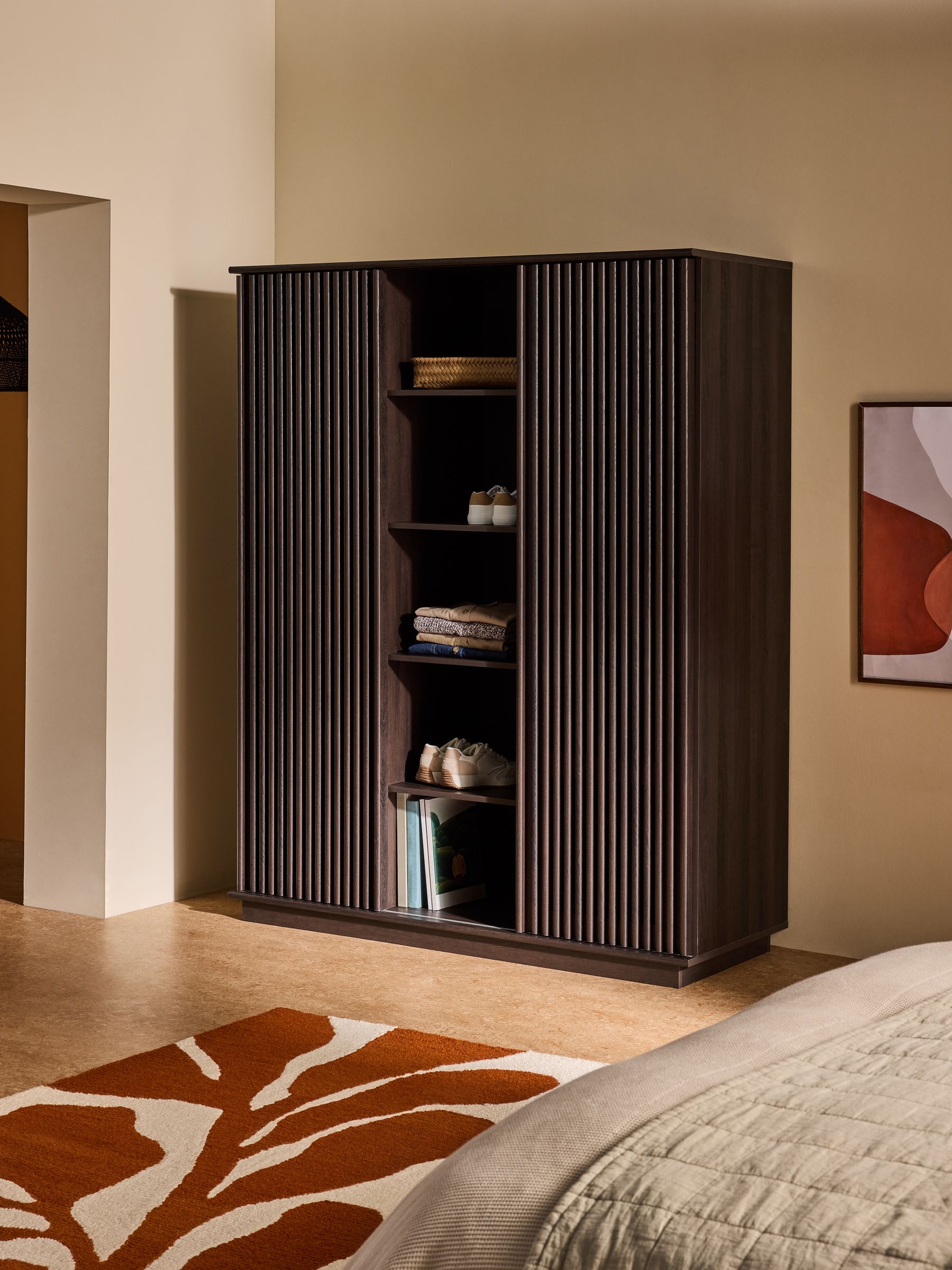 Tulma Sliding Triple Wardrobe in Dark Wood Effect