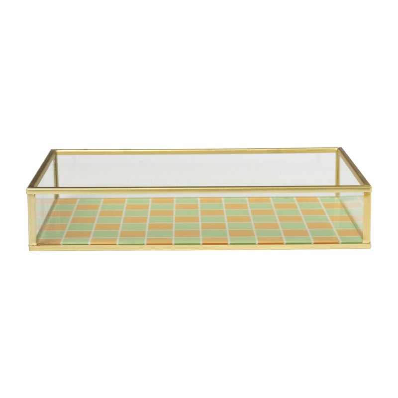 Tray goud met blokjes groot - goud/oranje/groen