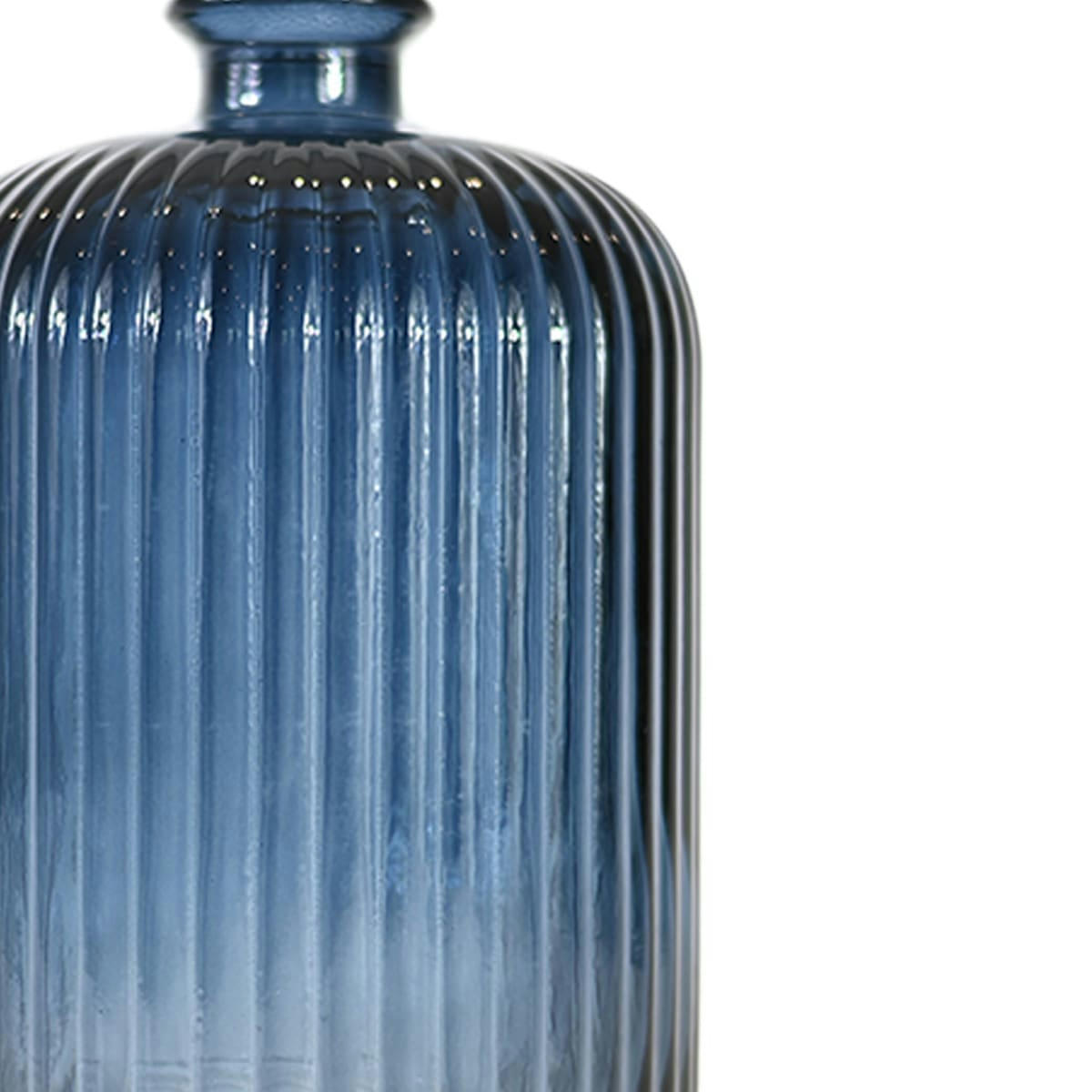 KOKILLE - Vase en verre recyclé strié  Bleu Nuit 23 cm