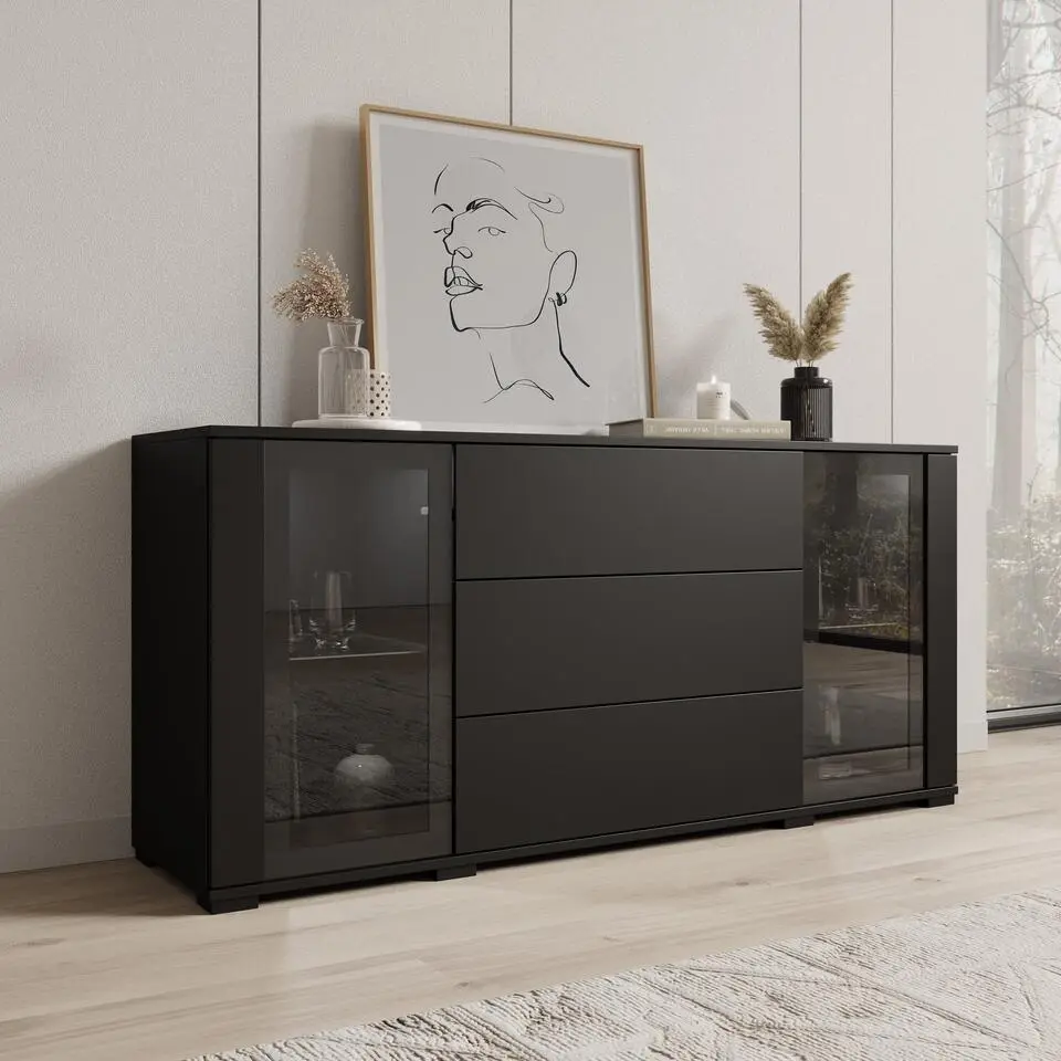 Meubella - Cres - Dressoir - Zwart - 150x40x70 cm