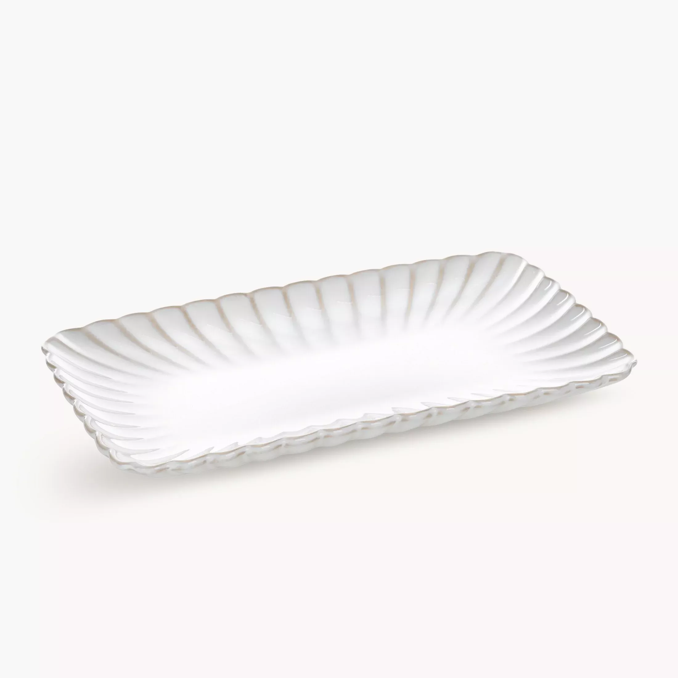 Patera ceramiczna dekoracyjna kremowo-beżowa prostokątnazdobiona przecieranym wzorem w stylu eko 25x15x3 cm AVRIL